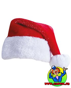 Bonnet de Père Noël peluche rouge filaments argent