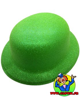 Chapeau melon PVC fluo paillette vert