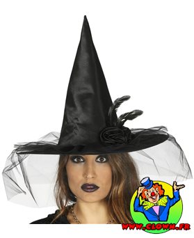 Chapeau sorcière noir avec fleur