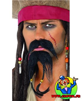 Moustaches pirate noir avec bouc et tresses