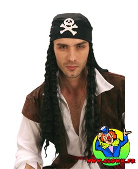 Perruque pirate avec cheveux longs et foulard