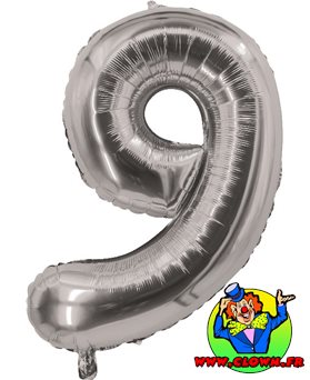 Ballon aluminium numéro 9 argent