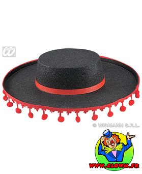 Chapeau espagnol noir avec pompons