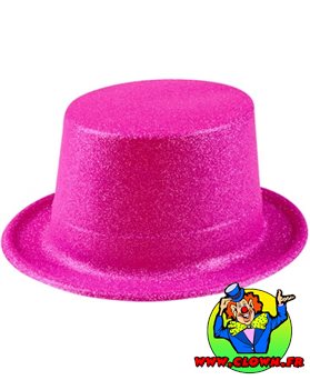 Chapeau haut de forme à paillettes rose fluo