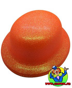 Chapeau melon PVC fluo paillette orange