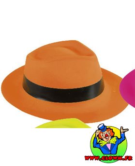Chapeau plastique Al Capone adulte orange fluo