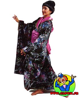 Location déguisement Femme kimono noir et rose