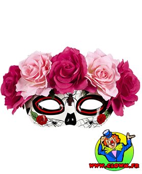 Masque day of death decoré avec roses roses