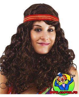 Perruque hippie femme frisée marron