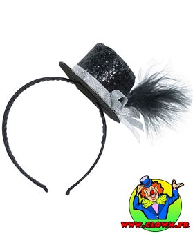 Serre-tête chapeau HDF paillettes noir