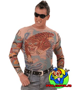 Tee-shirt tatouage tigre et dragon homme